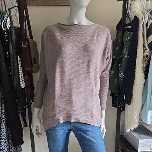 Angela Mara AM Basic Collection Tan Rib Knit Cocoon Hem Batwing Sweater